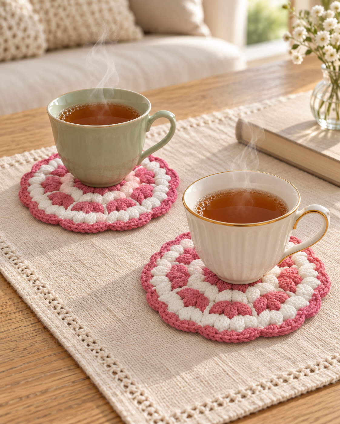 Pink-White Flower Coasters